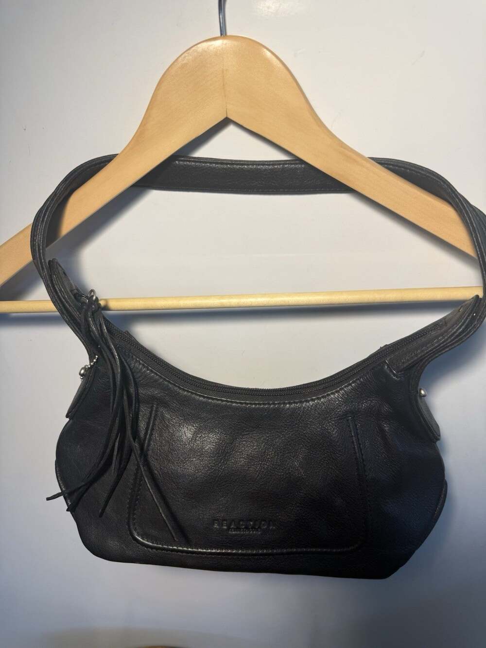 Kenneth Cole Reaction Shoulder Bag Black Leather Zip Top Mini Bag Vintage Y2K